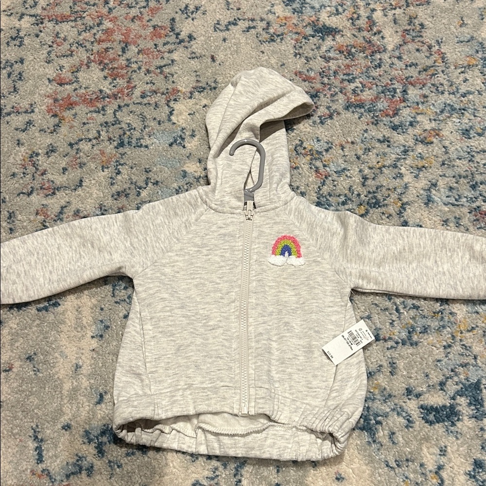 NWT 12-18M old navy Gray Kids Hoodie with Rainbow Embroidery